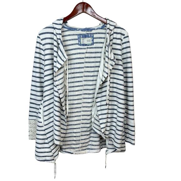 Anthropologie-Saturday Sunday Womens XS  Striped Cardigan Hood Layered Lace Boho - Picture 2 of 15